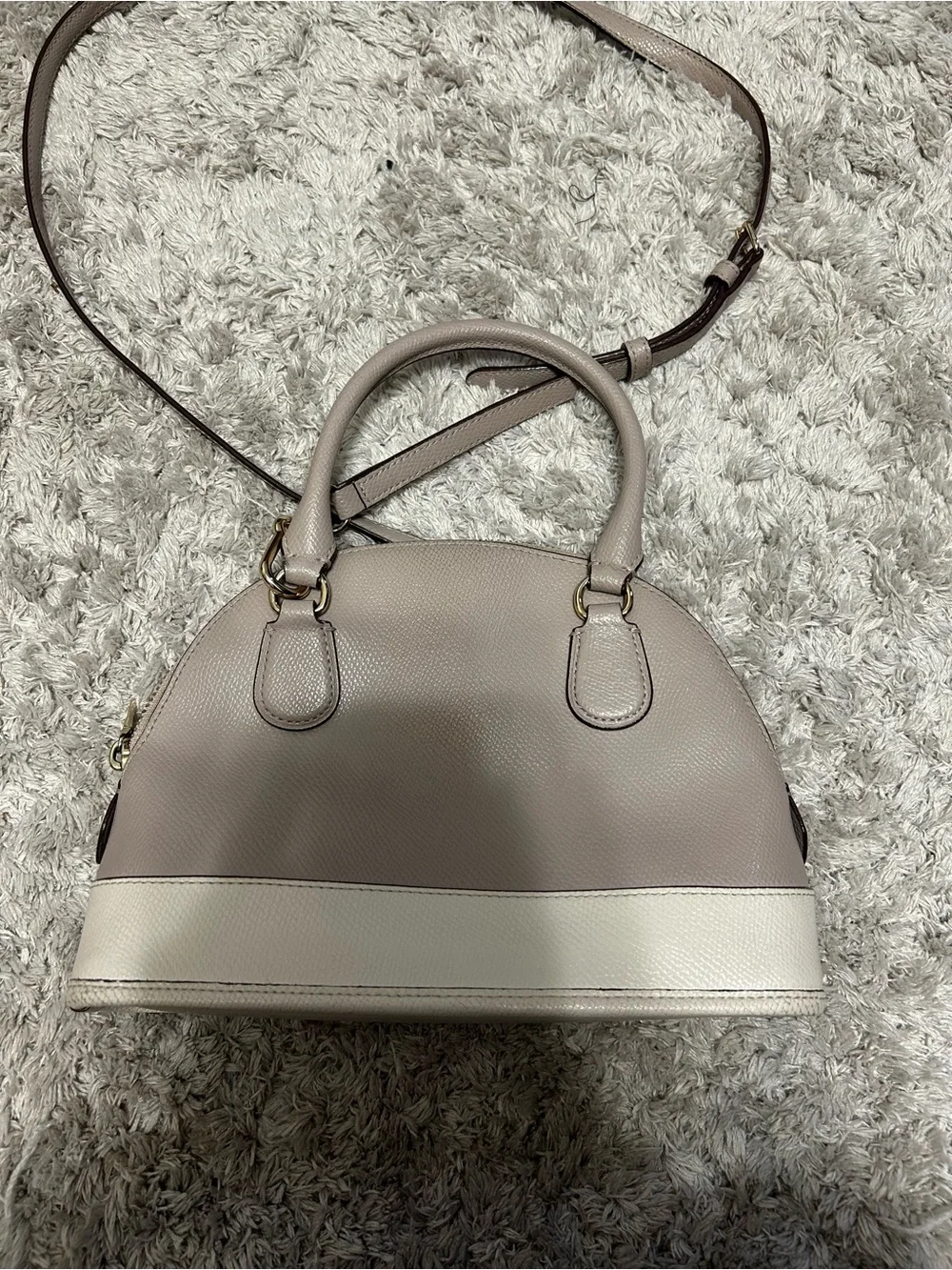 Coach Two-Tone Taupe and Cream Leather Dome Purse